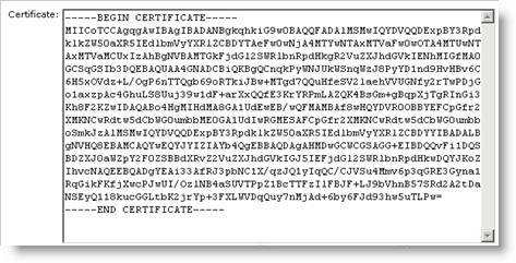 Certificate section of Transport Keys dialog box after update with new certificate displayed
